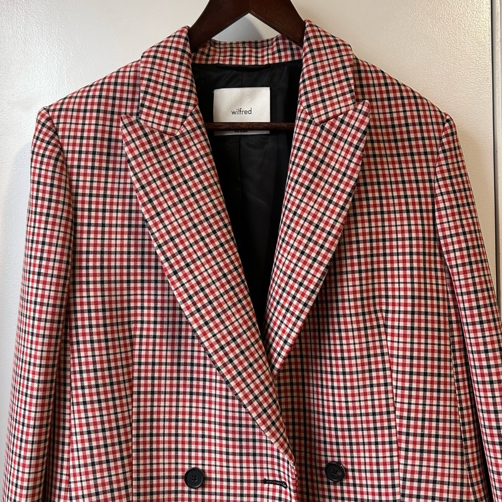 New Wilfred Red Check Double Breasted Blazer - Picture 6 of 14